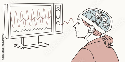 Innovative brainwave scanning technology with modern EEG equipment showing cognitive function, ideal for medical research or neuroscience education visuals