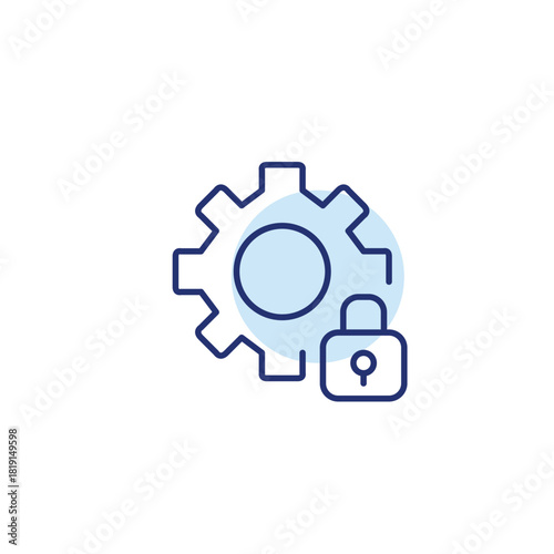 Cogwheel and lock. System security, encrypted mechanisms. Pixel perfect, editable stroke vector icon