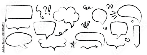 Hand drawn Crayon speech bubbles doodle icon set vector. Children pencil dialog balloon doodle text cloud. chalk pencil communication frame, comic talk balloon symbol. vector illustration.