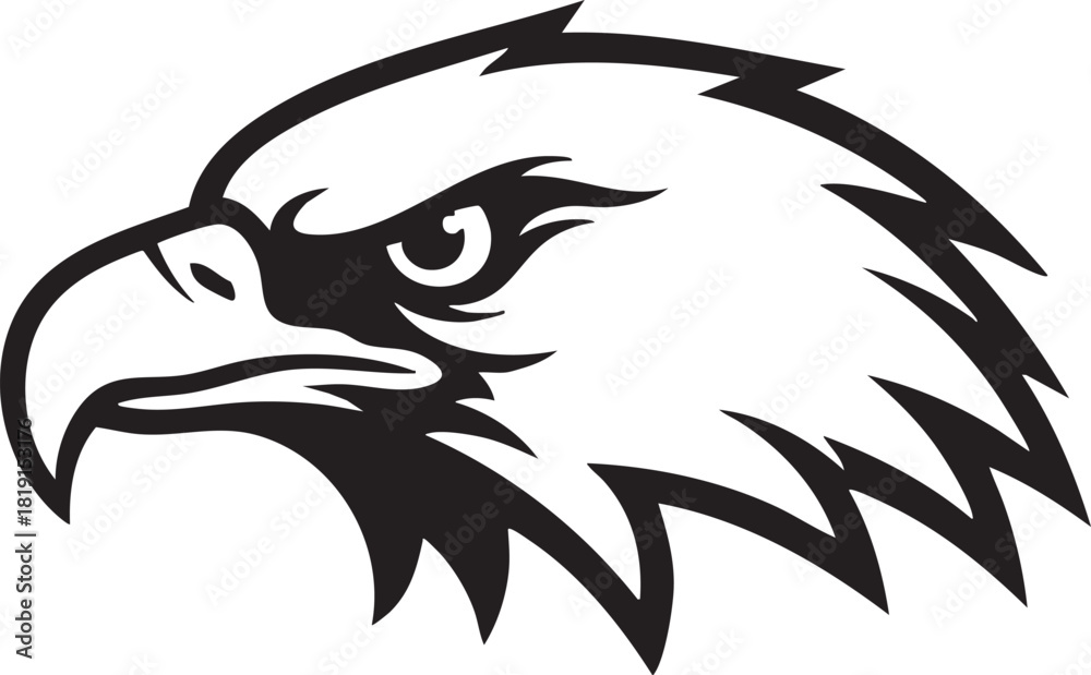Fototapeta premium A majestic eagle head illustration showcasing sharp feathers and a strong beak from a side viewpoint