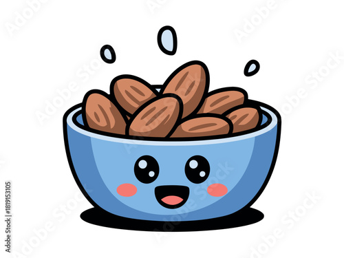 A cute and cheerful bowl of almonds is brimming with happiness, ready to be enjoyed as a healthy snack.