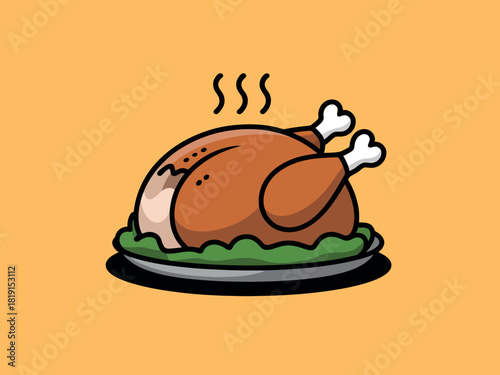 A perfectly roasted turkey sits steaming on a platter, ready to be served at a holiday feast.