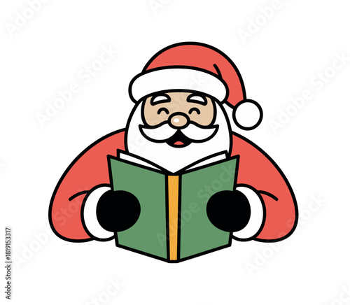Santa Claus is depicted reading a book, ready to share festive stories and holiday cheer with everyone.