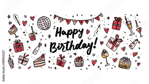 Playful Birthday Party Doodle Illustration