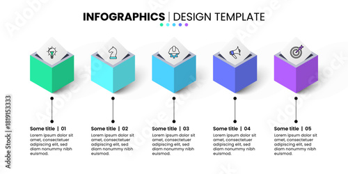 Infographic template. 5 isometric cubes in a row
