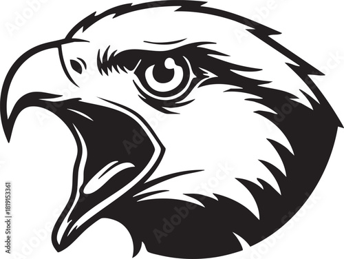 A close-up illustration of an eagle's head showcasing its sharp beak and piercing gaze from a side profile viewpoint