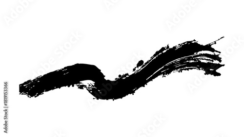 Abstract textured black ink brush stroke creating a dynamic wavy design element isolated on transparent background, Vector, illustration