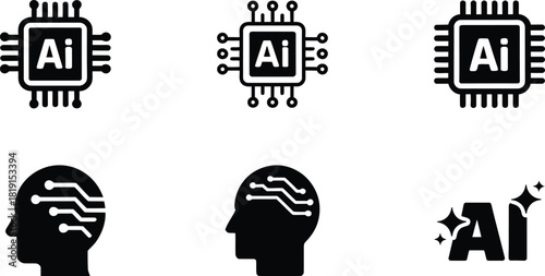 AI technology icon set for digital projects
