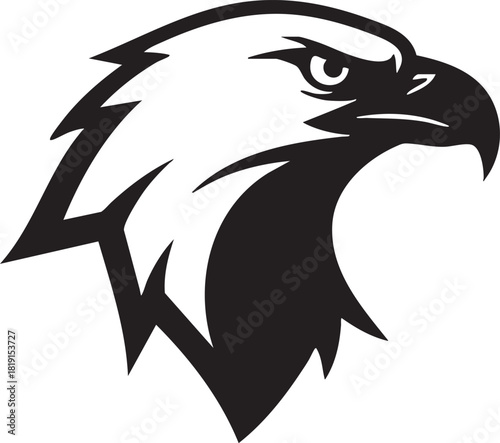 A majestic eagle head illustration with sharp beak and piercing eye, symbolizing freedom and power