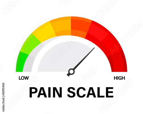 Pain scale level with arrow. Vector isolated on white.