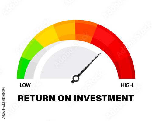 Return on investment scale with arrow. Vector isolated on white.