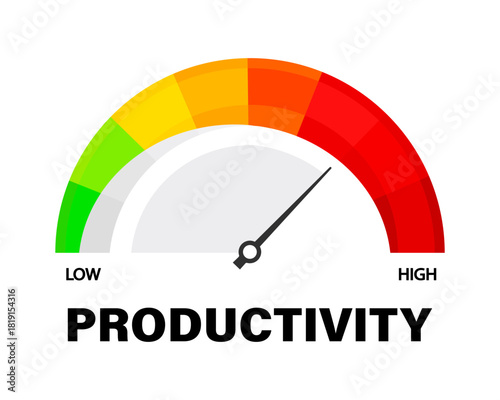 Productivity level scale with an arrow. Vector isolated on white.