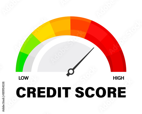 Credit score scale with arrow. Vector isolated on white.