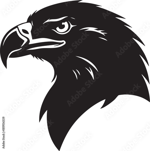 A majestic eagle's head profile illustration showcasing sharp features and powerful gaze in a minimalist black and white design