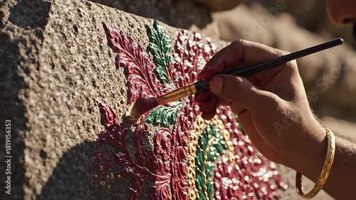 Ornate view captures hand painting on obstruction