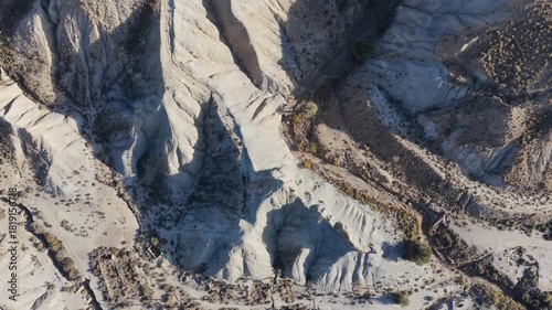 Cinematic Aerial View: The Arid, Dry Terrain of the Tabernas Desert, Andalusia, Illustrating Growing Desertification in Southern Spain