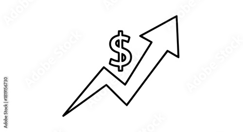 Vector of a rising arrow with a dollar symbol, economic growth concept, clean outline, isolated