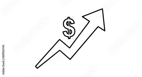Vector of a rising arrow with a dollar symbol, economic growth concept, clean outline, isolated