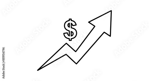 Vector of a rising arrow with a dollar symbol, economic growth concept, clean outline, isolated