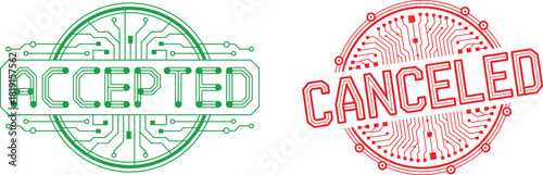 Approval and rejection stamps with circuit style