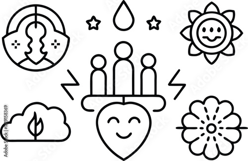 Teamwork and synergy icons representing collaboration, growth, and well-being