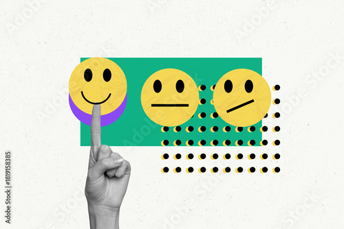 Full 3d art sketch design montage collage of cartoon expression emoji funny face head hand showing gesture eyes mouth smile