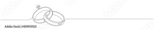 A single continuous line drawing of wedding rings. Concept of a romantic marriage proposal, engagement invitation in a simple line style. Editable stroke. Vector illustration.