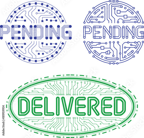 Pending and delivered stamps with circuit style