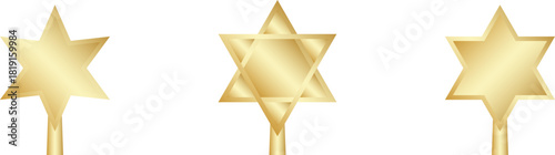 Star Tree Topper isolated on white background. Gold Christmas star set. Vector PNG JPG