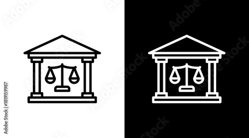 Court Building  White Icon Set Design