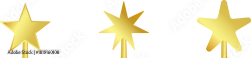 Star Tree Topper isolated on white background. Gold Christmas star set. Vector PNG JPG