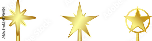 Star Tree Topper isolated on white background. Gold Christmas star set. Vector PNG JPG