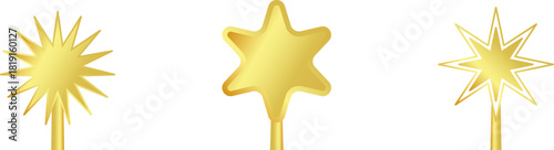 Star Tree Topper isolated on white background. Gold Christmas star set. Vector PNG JPG
