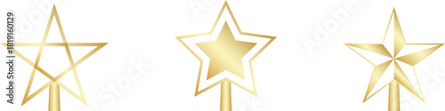 Star Tree Topper isolated on white background. Gold Christmas star set. Vector PNG JPG