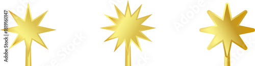 Star Tree Topper isolated on white background. Gold Christmas star set. Vector PNG JPG