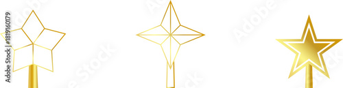 Star Tree Topper isolated on white background. Gold Christmas star set. Vector PNG JPG