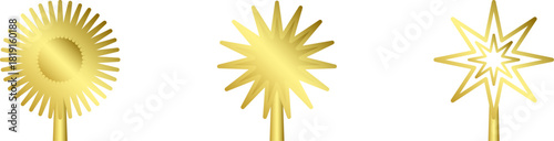 Star Tree Topper isolated on white background. Gold Christmas star set. Vector PNG JPG