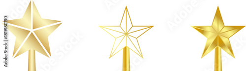 Star Tree Topper isolated on white background. Gold Christmas star set. Vector PNG JPG