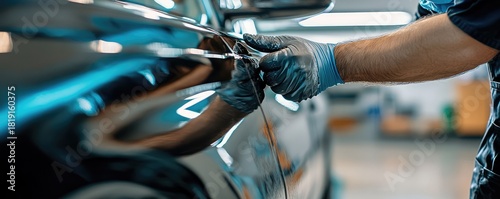 Polishing a red car surface.