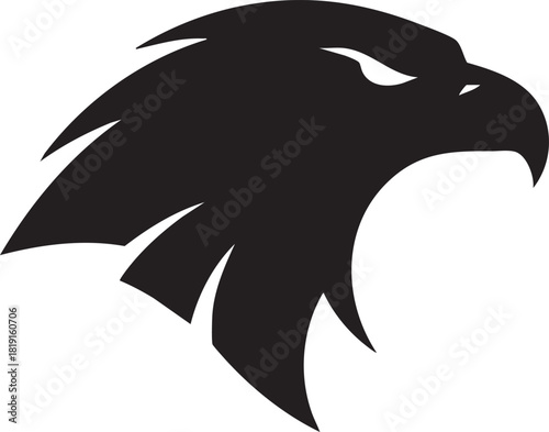 Silhouette of a fierce eagle head profile, ideal for logos, representing strength and freedom