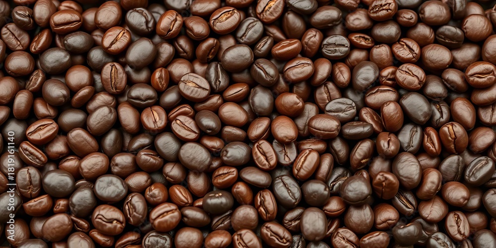 Fototapeta premium Rich dark roasted organic coffee beans close-up, morning, drink