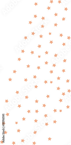 A minimal decorative scatter of soft peach stars arranged in a loose diagonal flow on a clean background, creating a gentle festive accent.