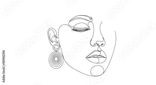 Strikingly elegant single continuous line art illustration of a woman's face, a minimalist abstract vector graphic with graceful aesthetic