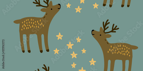 Cute Deer with Stars Seamless Pattern