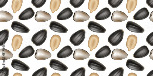 Pattern with sunflower seeds on a white background