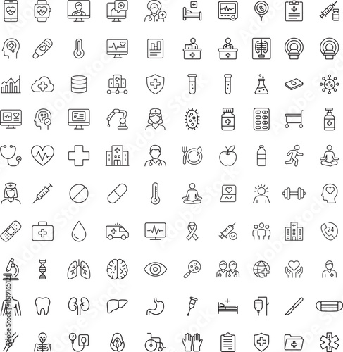 Medical icons in thin line style set of health care symbols for web and mobile applications