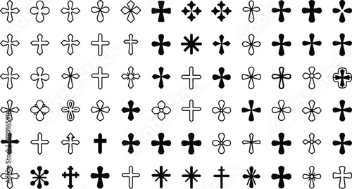 Collection of Black and White Christian Cross Symbols