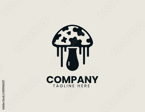 A melting mushroom with a distinctive cow print pattern and dripping liquid effect.