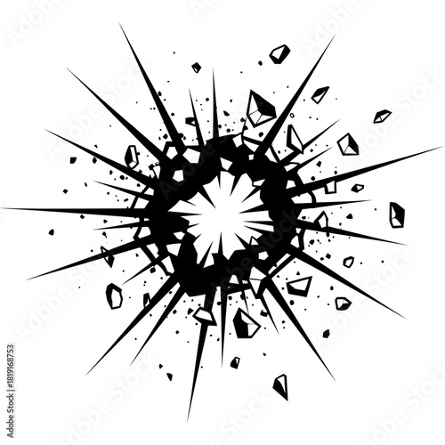 Exploding force impact bursting outwards with dynamic shattered effect design element