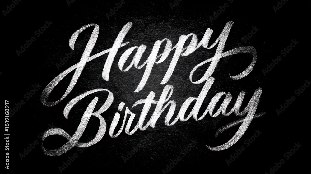 Naklejka premium analog handwritten animation happy birthday message in white ink black background 2026